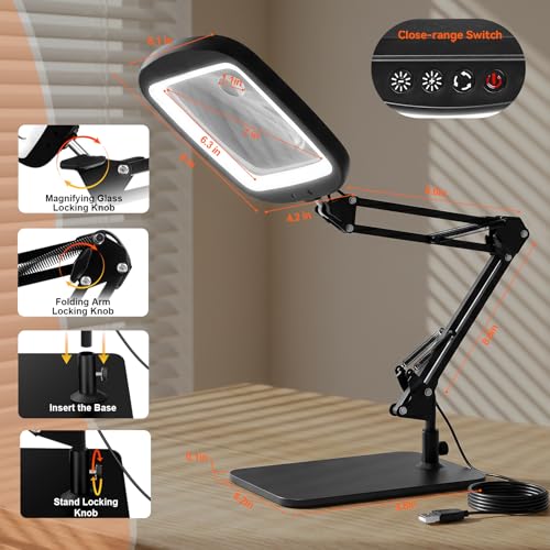 10X 30X Extra Large Magnifying Glass with Light and Stand 7