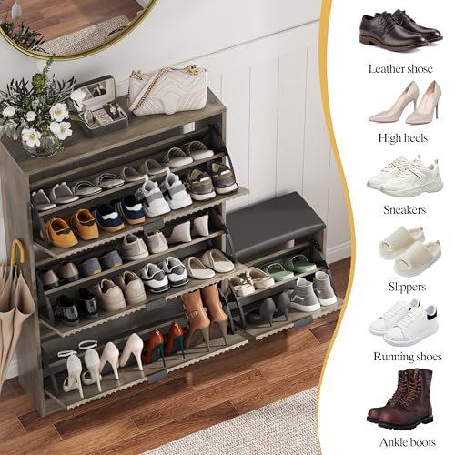 Shoe Cabinet Storage for Entryway with Flip Drawer & Bench