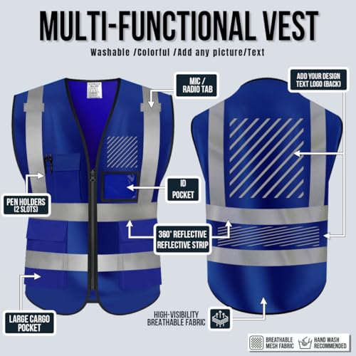 High Visibility Safety Vest Customize Your Logo Protective Workwear 5 Pockets Outdoor Work Vest
