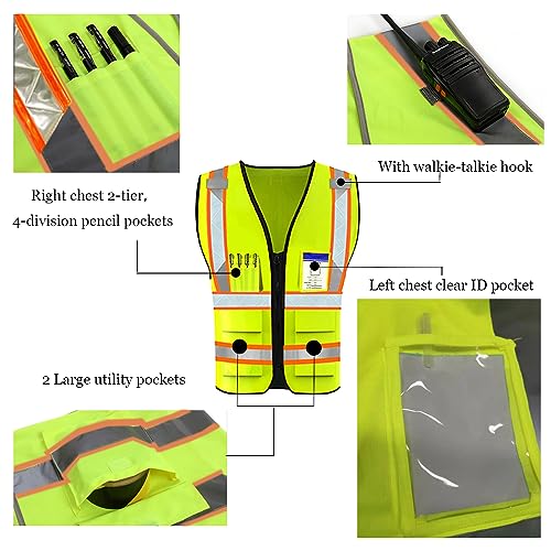 High Visibility Safety Vest Custom Your Logo Safety Workwear with Pockets and Reflective Strips