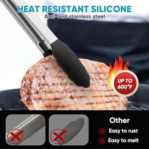 3 Pack Kitchen Tongs for Cooking with Silicone Tip (3 Count)