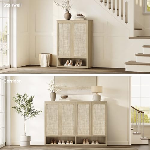 31.2" Wide Rattan Shoe Storage Cabinet for Entryway with 2 Doors