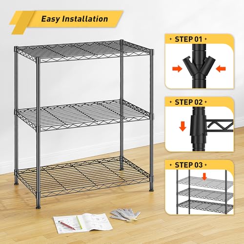 3 Tier 450LBS Adjustable Wire Shelving Unit for Kitchen