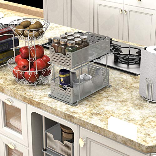 2 Tier Sliding Cabinet Basket Organizer Drawer (2 Count)