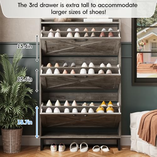 Shoe Storage Cabinet with 3 Flip Drawers