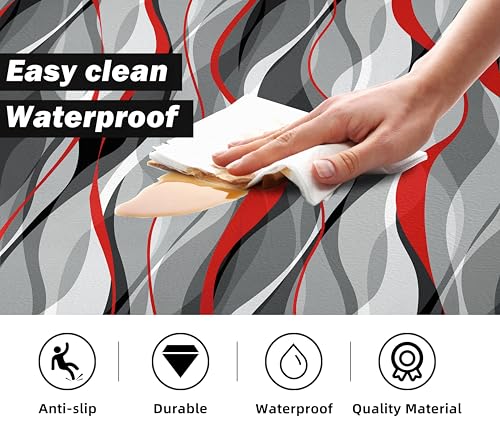Kitchen Mats for Floor Modern Abstract kitchen rugs Grey and Red Stripe Anti Fatigue Kitchen Mats Waterproof Floor Mats Cushioned Non