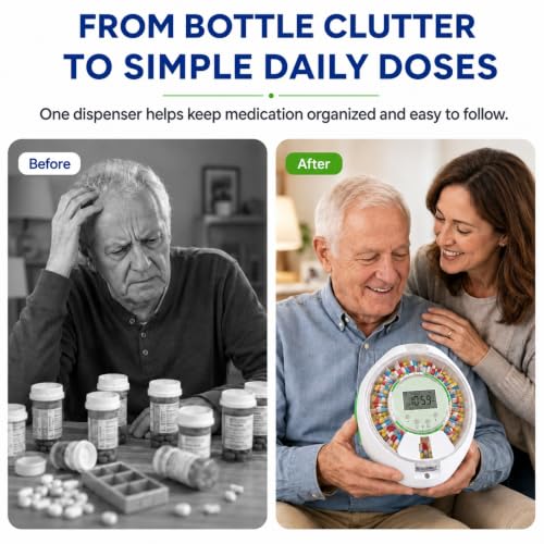 Automatic Pill Dispenser with 9 Alarms & Front Key Lock for Seniors