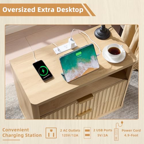 31" Wide Fluted Nightstand Set of 2 with Charging Station (2 Count)