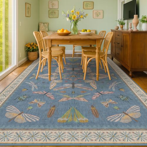 6x9 Blue Floral Rug for Dining Room Table (54 Sq Ft)