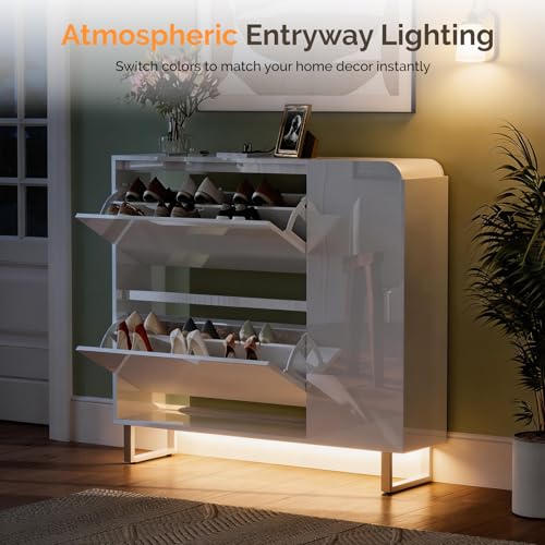 Modern High Gloss Shoe Cabinet with LED Lights