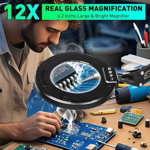 12X Magnifying Glass with Light and Stand