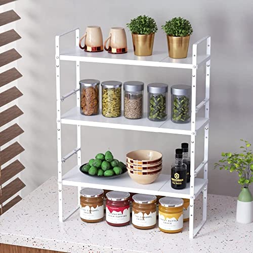 Expandable Stackable Spice Rack Cabinet Shelf Organizer in Cabinets Shelves Kitchen Cupboard Organization Stack up Racks Pantry Countertop Storage Medium (3 Count)