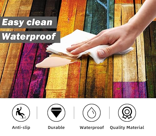 Kitchen Mats for Floor Colorful kitchen rugs Cool Wooden Abstract Anti Fatigue Kitchen Mats Waterproof Floor Mats Cushioned Non (5.4 Sq Ft)