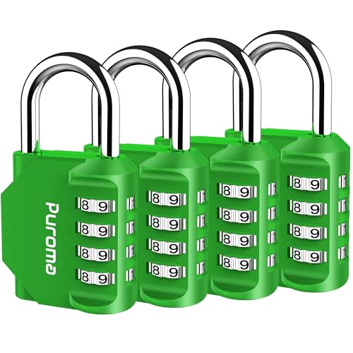4 Pack Combination Lock Locker 4 Digits Combo Padlock Gym Green (4 Count)