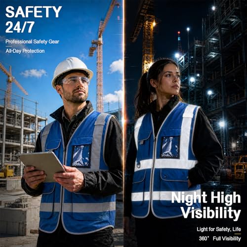 8 Pockets High Visibility Class 2 Reflective Safety Vest for Men & Women Meets ANSI Standards