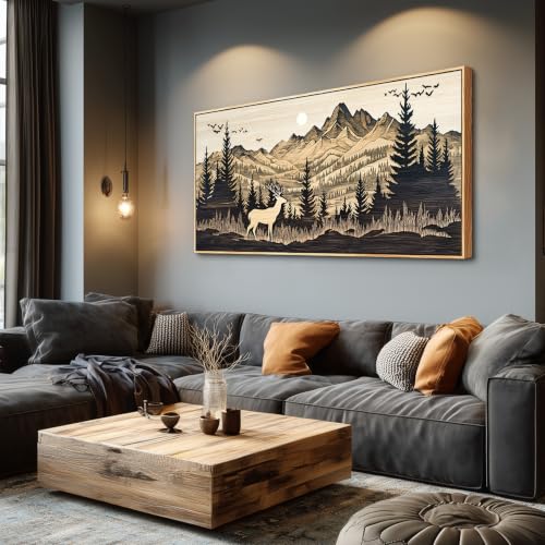 Large Canvas Wall Art For Living Room Wall Decor For Farmhouse Bedroom Office Restaurant Decoration Prints Pictures Abstract Woodland Moose Landscape Painting Home Decor 24"X48" Wood Frame