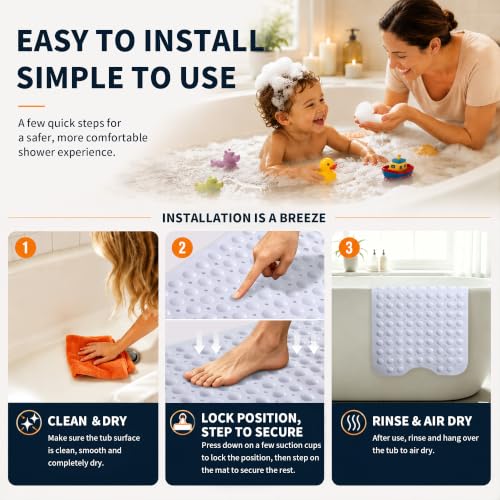 White Non Slip Bath Mat for Tub 40x16