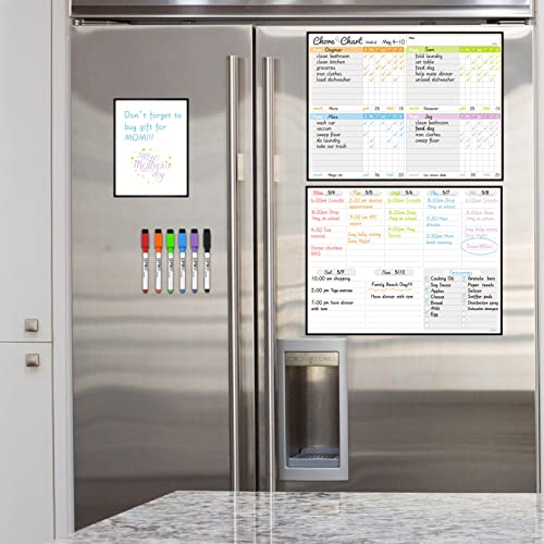 Magnetic Dry Erase Chore Chart and Weekly Calendar Set for Fridge