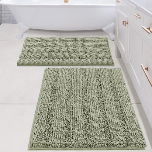 Bathroom Rug Sets 2 Piece Bath Mats Non Slip Thick Soft Chenille Striped Bath Rug achine Washable Shower Floor Rugs for Tub