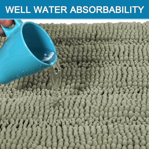 Bathroom Rug Sets 2 Piece Bath Mats Non Slip Thick Soft Chenille Striped Bath Rug achine Washable Shower Floor Rugs for Tub (7.27 Sq Ft)