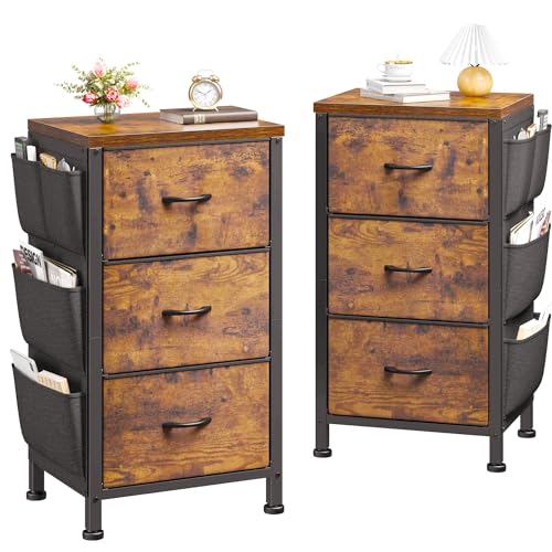 Night Stand Set of 2 with 3 Drawers for Bedroom (2 Count)
