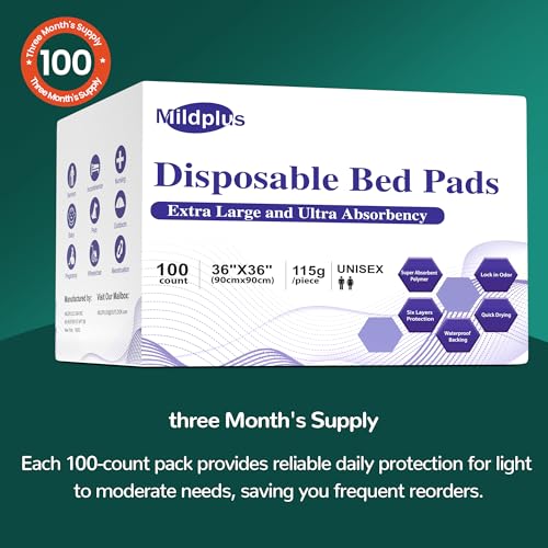 Disposable Bed Pads 36'' X 36'' Heavy Duty Underpads Extra Large Incontinence Pads for Unisex Adult (100 Count)