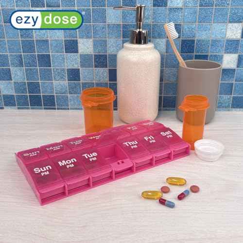 Weekly (7-Day) AM/PM Pill Organizer, X-Large Medicine Case, Pink