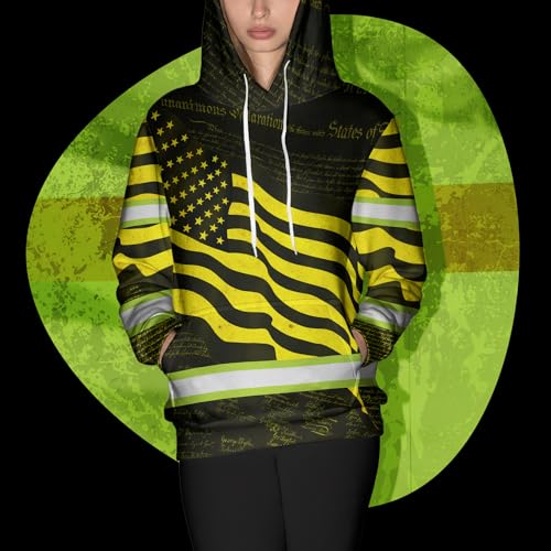 Hi Vis Yellow Neon Independence USA Flag Hoodie With Name