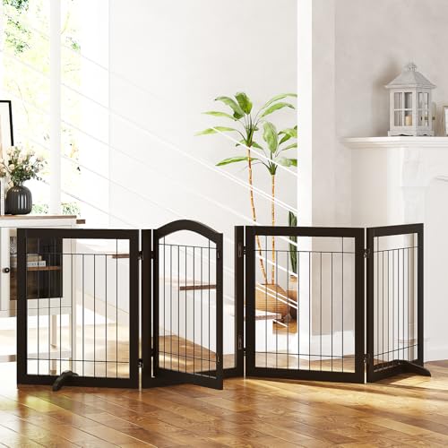 Freestanding Foldable Dog Gate Indoor with Door