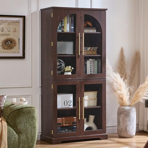 72" Tall Bookcase with 4 Curved Glass Doors