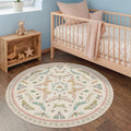Boho Light Pink Round Rugs for Kids Bedroom (16 Sq Ft)