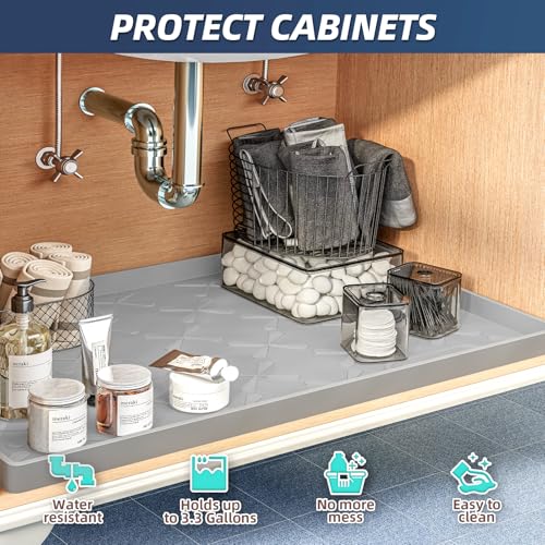 Waterproof Under Sink Mat 31" x 19" Silicone Mat Cabinet Protector