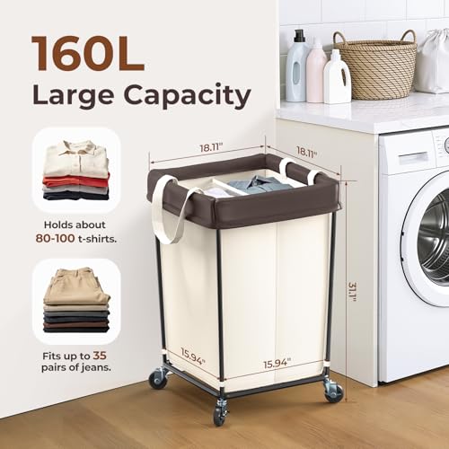 160L Rolling Laundry Basket with Wheels (182.9421 Fl Oz)