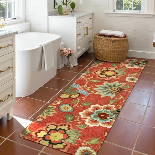 Floral Red Christmas Runner Rug 2x5 (10 Sq Ft)