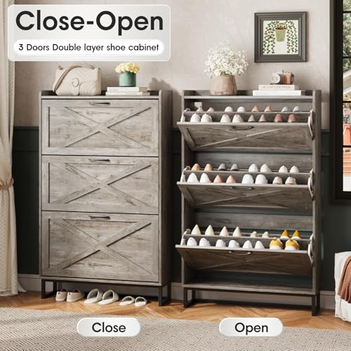 Shoe Storage Cabinet with 3 Flip Drawers