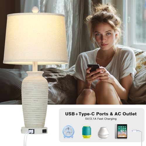 25" Retro White Farmhouse Jar Table Lamps for Living Room