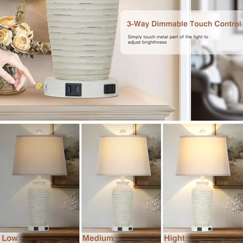 25" Retro White Farmhouse Jar Table Lamps for Living Room