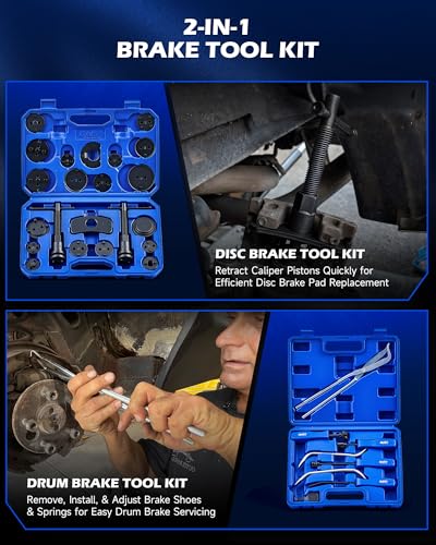 OMT 32pc Dual Brake Tool Kit w Caliper Compressor and Drum Brake Set