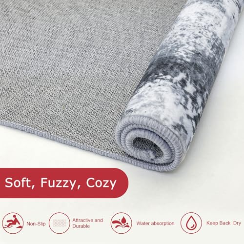 Modern Abstract Rug Runner for Hallway 2x8 Grey