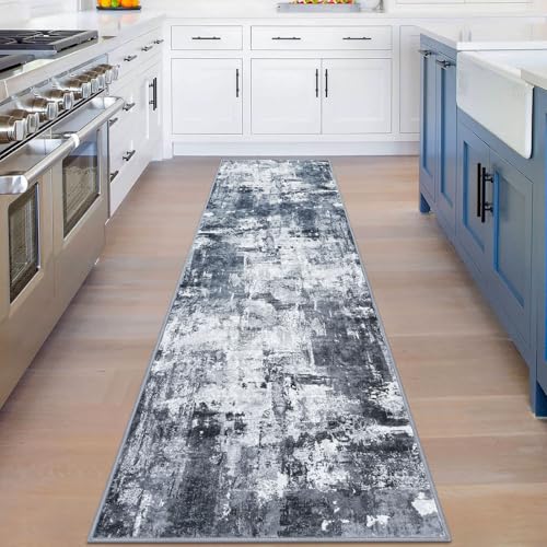 Modern Abstract Rug Runner for Hallway 2x8 Grey