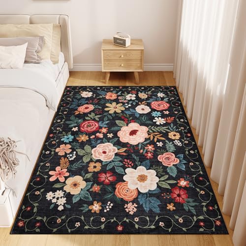 4x6 Area Rug Floral Washable Office Rug Non Slip Chair Mat (24 Sq Ft)
