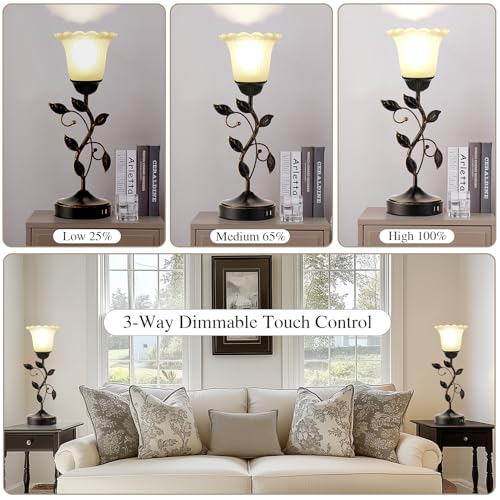 Set of 2 Touch Bedside Vintage Lamps with 2 USB C+A (2 Count)