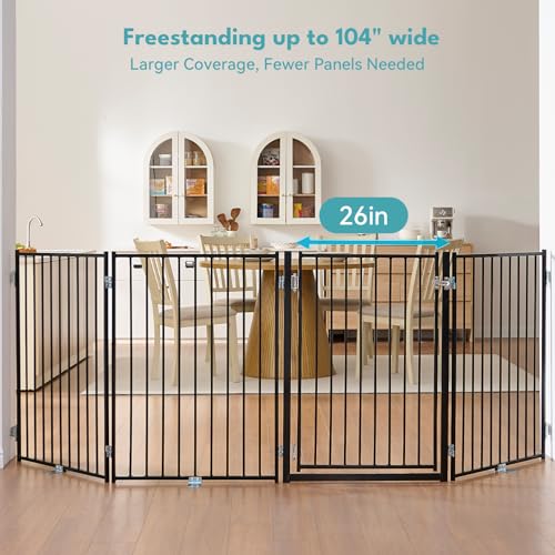 Freestanding Dog Gate with Door for Indoor & Outdoor