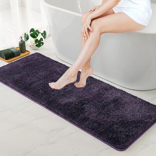 Dark Purple Bathroom Runner Rugs Soft Microfiber Bath Mat 16x48 Inch