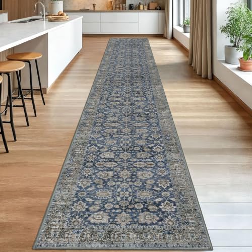 Vintage Washable Long Runner Rug 2.6x18 Hallway Rug Runner Blue