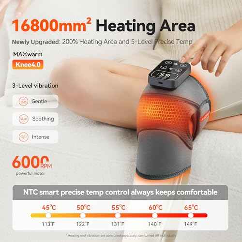 Cordless Knee Massager with Heat Vibration for Pain Relief (2 Count)