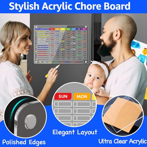 Acrylic Magnetic Chore Chart for Multiple Kids (13 Count)