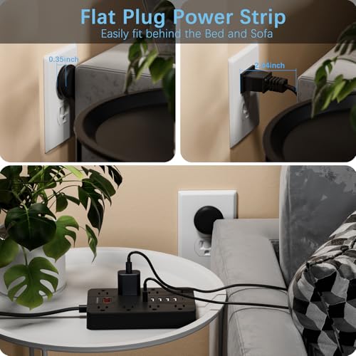 Power Strip 15Ft Flat Plug Extension Cord with Multiple Outlets