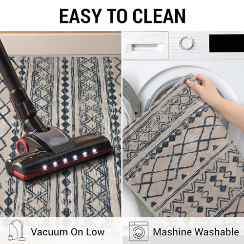 Boho Kitchen Rug 2x5 Light Brown Black Moroccan Washable Runner Rug