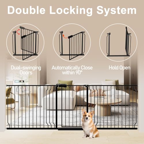 43.3 52.75" Extra Wide Baby Gate Pressure Mounted 30" Tall Black